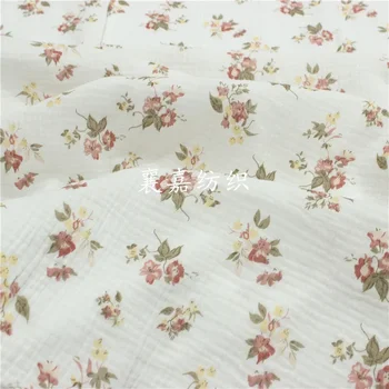 10MX135CM Малки цветя Двойна памучна марля Креп домашно облекло, шиене памучен плат плат от двора памучен плат