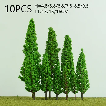 10pcs пластмасови модели дървета микро пейзаж сграда модел железопътен оформление бонсай декорация ръчно изработени DIY аксесоари 4.8-16cm