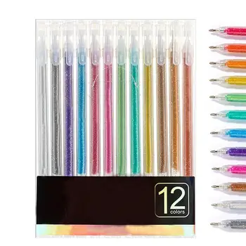 12pcs Glitter цветен гел писалка преносим фин връх цветни възрастни блясък гел писалка комплект за оцветяване книги Doodles поздрав маркери