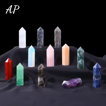 1pc естествен кристал стандартен шестоъгълна призма точка пръчка лечебна енергия розов кварц скъпоценен камък колона дома бюро декорация подарък