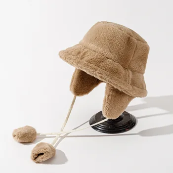 1PC мека удебелена плюшена зимна кофа шапка мода на открито топли шапки рибарска шапка модна тенденция дами ветроупорни панамски шапки