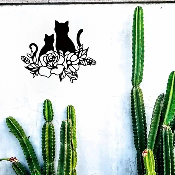 1pc Метална котка любовник знак, котка любовник цвете стена висящи изкуство, метален домашен любимец любовник знак, домашна стая декор знак, метална стена монтирани изкуство