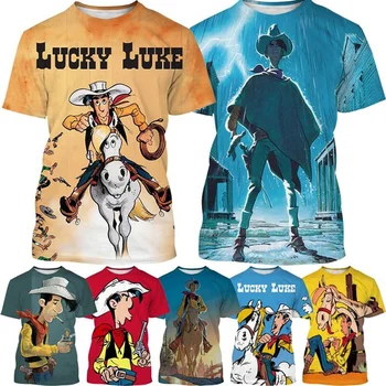 2023 Lucky Cowboy аниме комедия Cool мъжки гореща продажба Lucky Luke 3D тениска персонализирани улични върхове