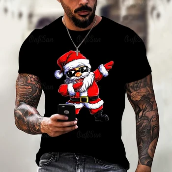 2023 Коледна риза Празник 3D печат Мъжка тениска с о-образно деколте Мъжко облекло с къс ръкав Мъжка ежедневна тениска отгоре