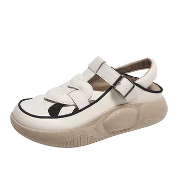 2023 Лято Нови дамски обувки Ретро мода Дебели единични клинове Комфорт Ежедневни плажни сандали Дамски обувки Sandalias De Mujer