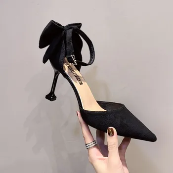 2023 Нова мода секси лък заострени пръсти жени високи токчета сандали обувки жени жени сватбено парти помпи елегантна рокля