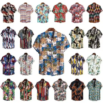 2023 Нова хавайска тенденция за печат на плажен стил Красива британска стилна ежедневна цветна риза Мъжка ежедневна риза с къс ръкав