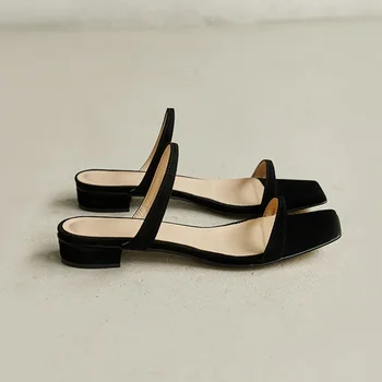 2024 Мода минималистичен две части слайд сандали жени чехли лято нов открит плаж плоски сандали нехлъзгащи слайдове дамски обувки