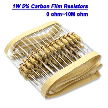 20PCS 1W Резистори от въглеродно фолио 5% 1R-10M 1K 10K 4K7 100K 200K 560K 1M 3M3 Ohm Съпротивление на цветния пръстен 10R 47R 100R 220R