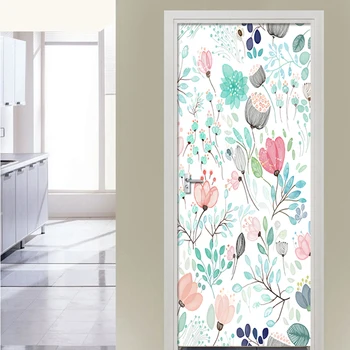3D красиви цветя врата стикер за хол спалня DIY PVC самозалепващи тапети водоустойчив стенопис стикери стикер плакат