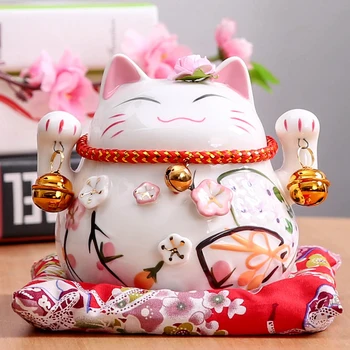 4.5 инча Maneki Neko Керамични Lucky Cat Начало Декор Piggy Bank Money Box Piggy Coin Bank Money Saving Box Фигурки Занаятчийски подарък дете