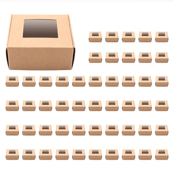 50 броя мини крафт хартиена кутия с прозорец Опаковка кутия за лечение на домашна сапунена лакомба