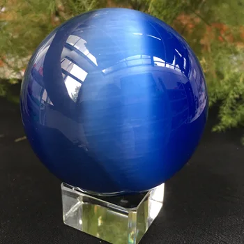 6cm Естествено синьо котешко око кристална топка гадаене енергия каменна топка фотография декоративна топка