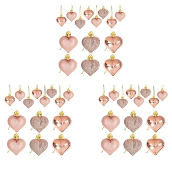 72Pcs розово злато Ден на Свети Валентин сърце форма орнаменти сърце форма дрънкулки орнаменти за дома дърво висящи декорации