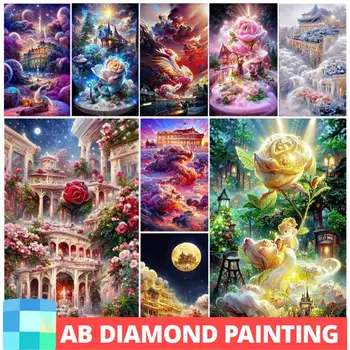 AB Fantasy Rose DIY диамантени комплекти за рисуване Chateau Montrose Dream Flower Full Drill Diamond Mosaic Embroidery Gift Home Decor