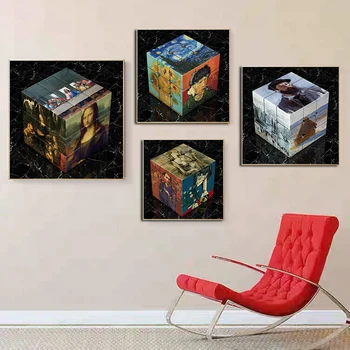 Abstract Кубчето на Рубик Печат Известен художник Ван Гог Да Винчи Стена Арт плакат Звездна нощ Маслени картини Платно Живопис Начало Декор