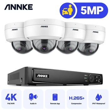 ANNKE 8 канален POE NVR за 24/7 непрекъснат запис, 3K външен PoE аудио непрекъснат запис IP камера комплект за видеонаблюдение - 4 × камера