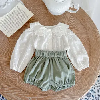 Baby Girls жакард дълги ръкави върховете + Bloomer шорти (пелени покрива) малко дете памук 2-парче облекло комплекти 0-36 месеца