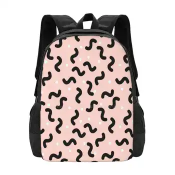 Black & Pink Memphis Squiggles Hot Sale Backpack Fashion Bags New Memphis Pink Confetti Squiggles Sprinkles Black White Pastel
