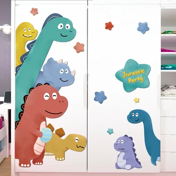 Cartoon Animal Wall Decals Vinyl DIY Creative Dinosaur Wall Stickers for Kids Room Baby Bedroom Nursery Fridge Door Decoration