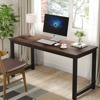 Computer Desk, Computer Table Study Writing Desk Workstation for Home Office, Rustic Brown 55 инча Голям офис бюро