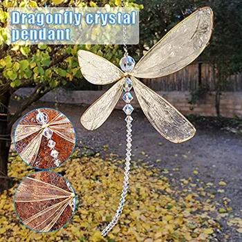 Crystal Dragonfly Window Decor с мъниста Висящ орнамент 15X15cm Лесен за инсталиране Лесен за използване