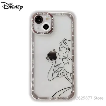 Disney Снежанка Алис телефон случай за iPhone 11 12 13 14 Pro Max карикатура Anti-fall All Inclusive прозрачен защитен капак