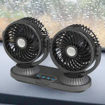Dual Heads Car Fan 12V 24V Universal Dashboard Mount Summer Cooling Fan for Car Strong Wind Dual USB Ports Vehicle Mounted Fan