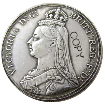 England UK 1892 сребро Една корона кралица Виктория сребърно покритие копие монета