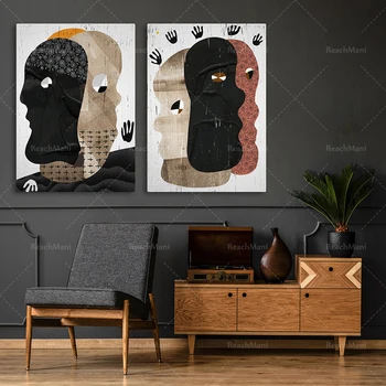Ensemble de 2 têtes abstraites, ensemble contemporain d'impression, art moderne de mur, têtes humaines abstraites, portrait abst