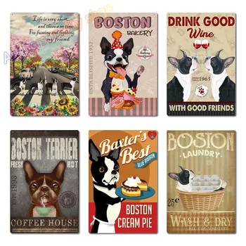 Funny Dog Metal Poster Boston Terrier Queen Tea Coffee Metal Sign Art Tin Retro Home Coffee Wall Decor Tin Wall Stickers 12x8