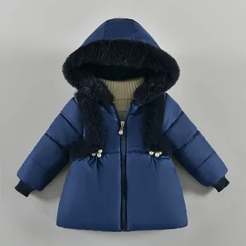 Girls Infant Jacket Fur Collar Thick Warm Winter Fashion Princess Hooded Zipper Coat Baby Outerwear Kids Autumn Clothes 2-4 Year