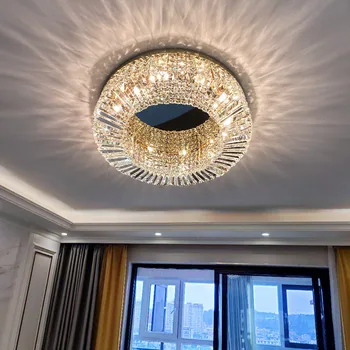 LED E14 неръждаема стомана кристал златен таван лампа кръг модерно вътрешно осветление топло за трапезария спалня хол осветително тяло