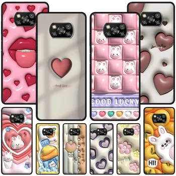 Love Luck Rabbit Floral No 3d калъф за телефон за Xiaomi Poco X5 X3 NFC X4 Pro 5G F4 GT M5 M5s F3 Pocophone F1 черен TPU капак