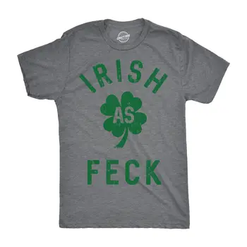 Mens Irish As Feck T Shirt Funny Saint Patricks Day Shamrock Lucky Tee For Guys