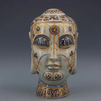Ming Xuande синьо и бяло злато копринен модел Буда главата ръчно изработени антични занаятчийски стари стоки порцелан дома антични орнаменти