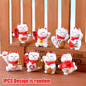 Mini Lucky Cat Caicai Cat Good Fortune Kitty орнаменти за домашен офис Подарък за декорация на работния плот за приятел PVC 3.1 X 4.3 см