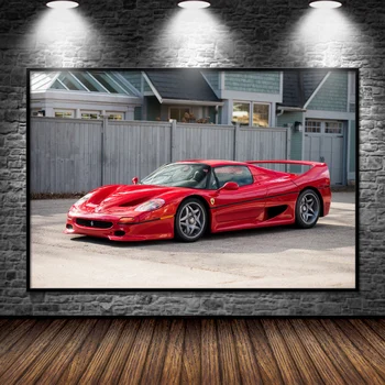 Modern Painting Supercar 1995 Ferrari F50 Red Sportcar Плакати Канава Prints Стенно изкуство за дома Всекидневна Декор Unframe