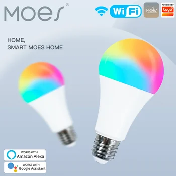 Moes WiFi Smart LED крушка Tuya Димируема лампа 9W RGB C + W Smart Life App Rhythm Control Alexa Google Voice E27 90-250V 806lm