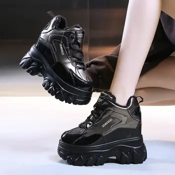 NEW Дебела подметка мода Южна Корея зима есен дишаща дебела подметка вулканизирани спортни обувки черни ежедневни спортни обувки 34-39