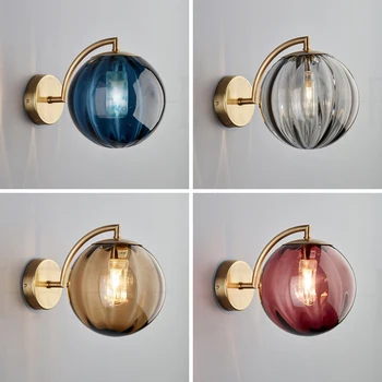 Nordic Glass Wall Sconce Amber Blue Anthracite Red Orb Lamp Living Room Backdrop Dining Room Cafe Study Hallway Aisle Home Decor