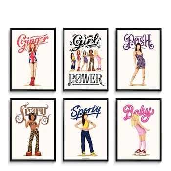 Nordic Spice Girl Sports Fun Pop Art Плакат Феминизъм Момиче Мощност Музика Платно Живопис Модерна стена Картина Всекидневна Домашен декор