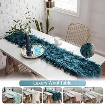 Nordic Style Luxury Faux Long Plush Table Runner Wedding Romantic Fur Table Cover For Christmas Wedding Party Table Decor