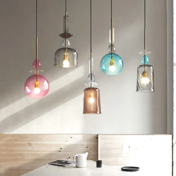 Nordic индустриален стил цвят едноглава стъклена лампа прост творчески полилей бар хол трапезария спалня нощна лампа