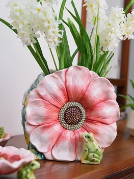 Pqf прасковен цвят източник керамична ваза цвете цвете ваза сушени цветя ваза