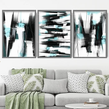 Prints Abstract Black & Aqua Art Prints from Original Textured Painting Mix V2 Gallery Wall Poster Decor Gift