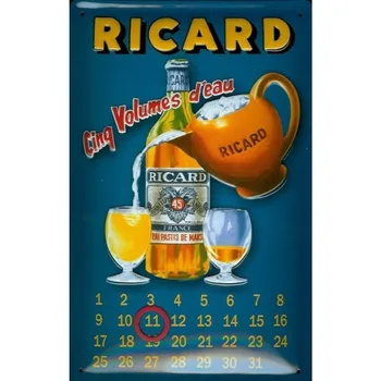 Ricard Пастис календар метален калай знак кафе стена знак 12x8 в плакет плакат стена декор изкуство изтъркан шик подарък