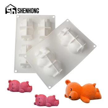 SHENHONG Храна клас Спяща мечка дизайн силиконови форми за торта 2 или 4-клетъчни десертни инструменти за печене Кухненски консумативи мус мус