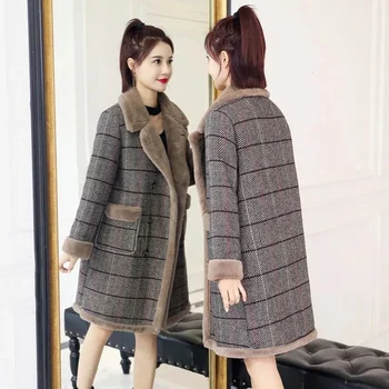 Shopping Mall Counter Quality Fur Integrated With Cashmere Thick Coat Women's Long 2022 Winter New Plaid Wool Coat For Women X12
