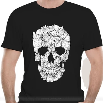 Sketchy Cat Skull Men T Shirt Novelty Design Cartoon Animal Print Male Tops & Tee Shirts 100% памучно облекло
